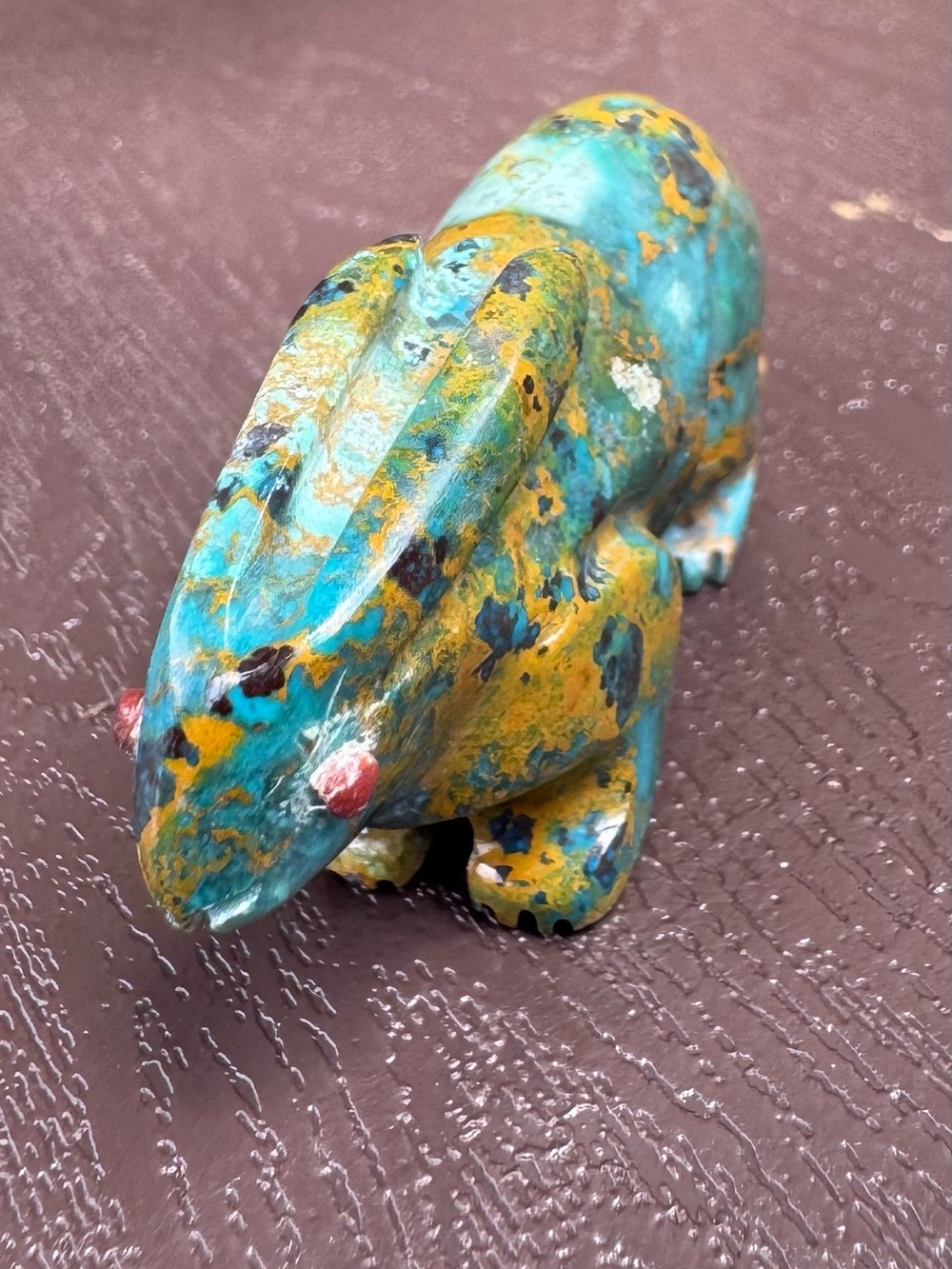Hand-Carved Turquoise & Yellow Stone Frog Figurine
